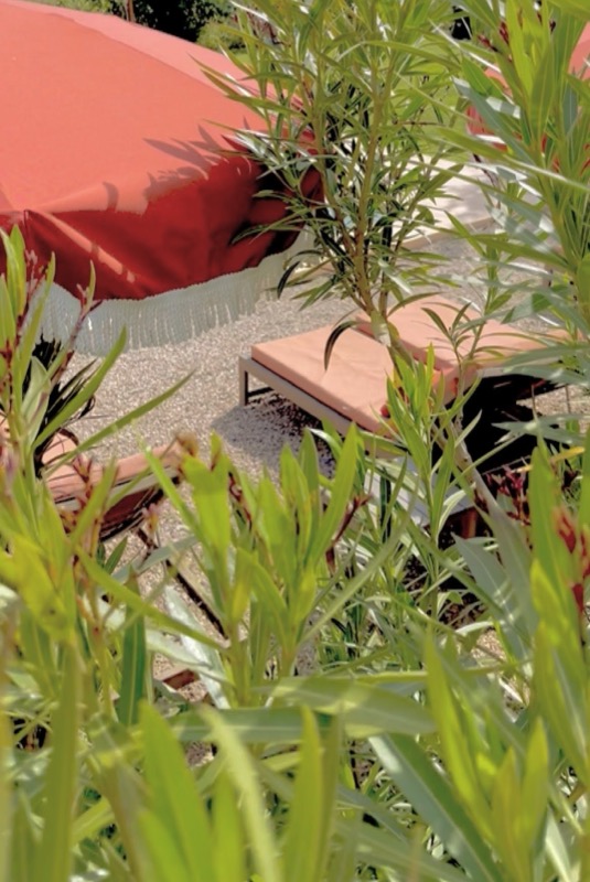 Buildings and sculpture in the gardens of Toile Blanche