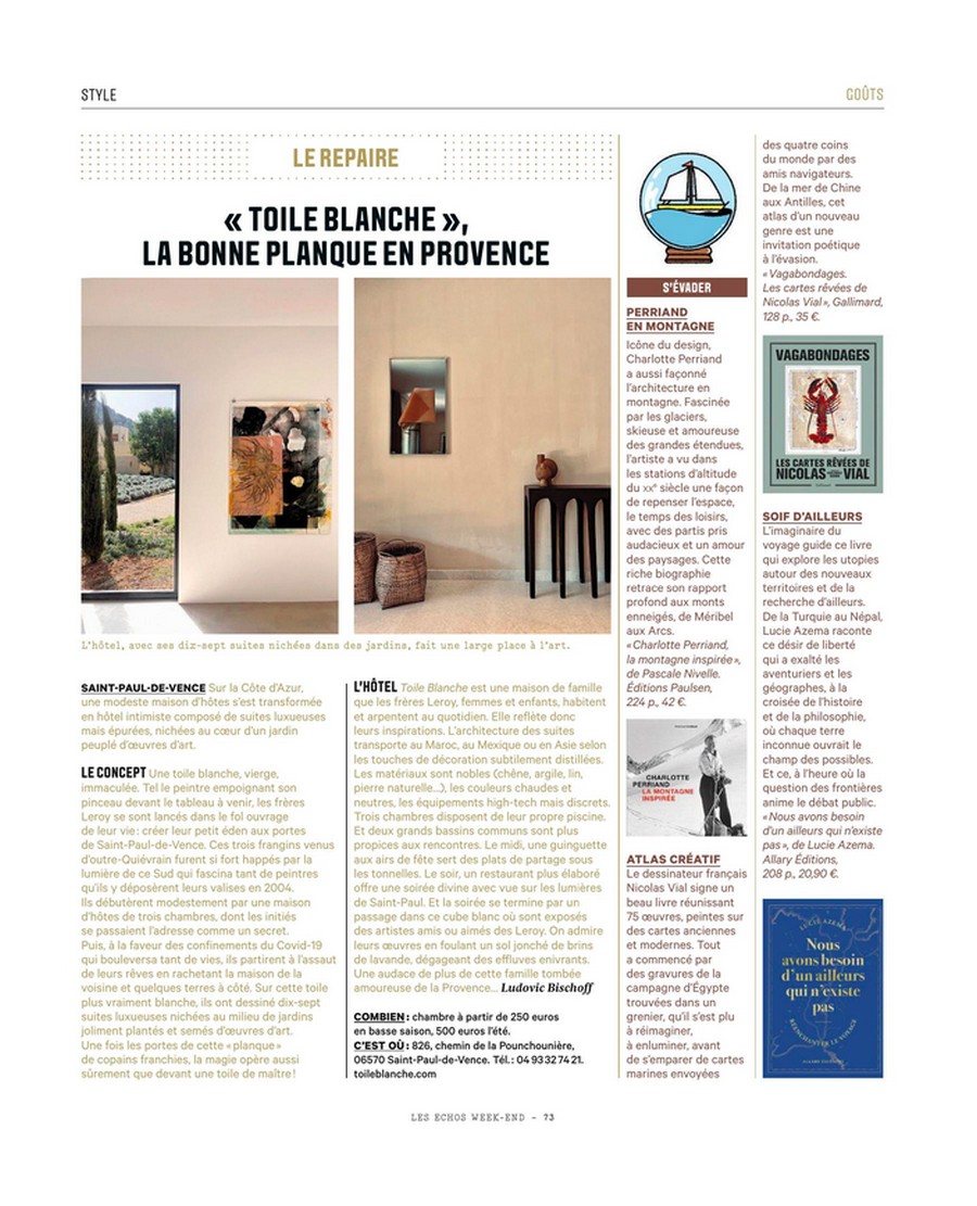 Les Echos Weekend, Toile Blanche press coverage