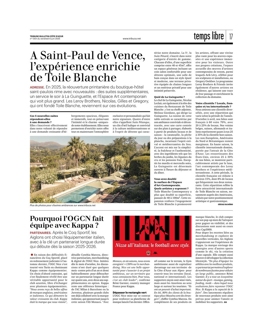 Tribuca, Toile Blanche press coverage