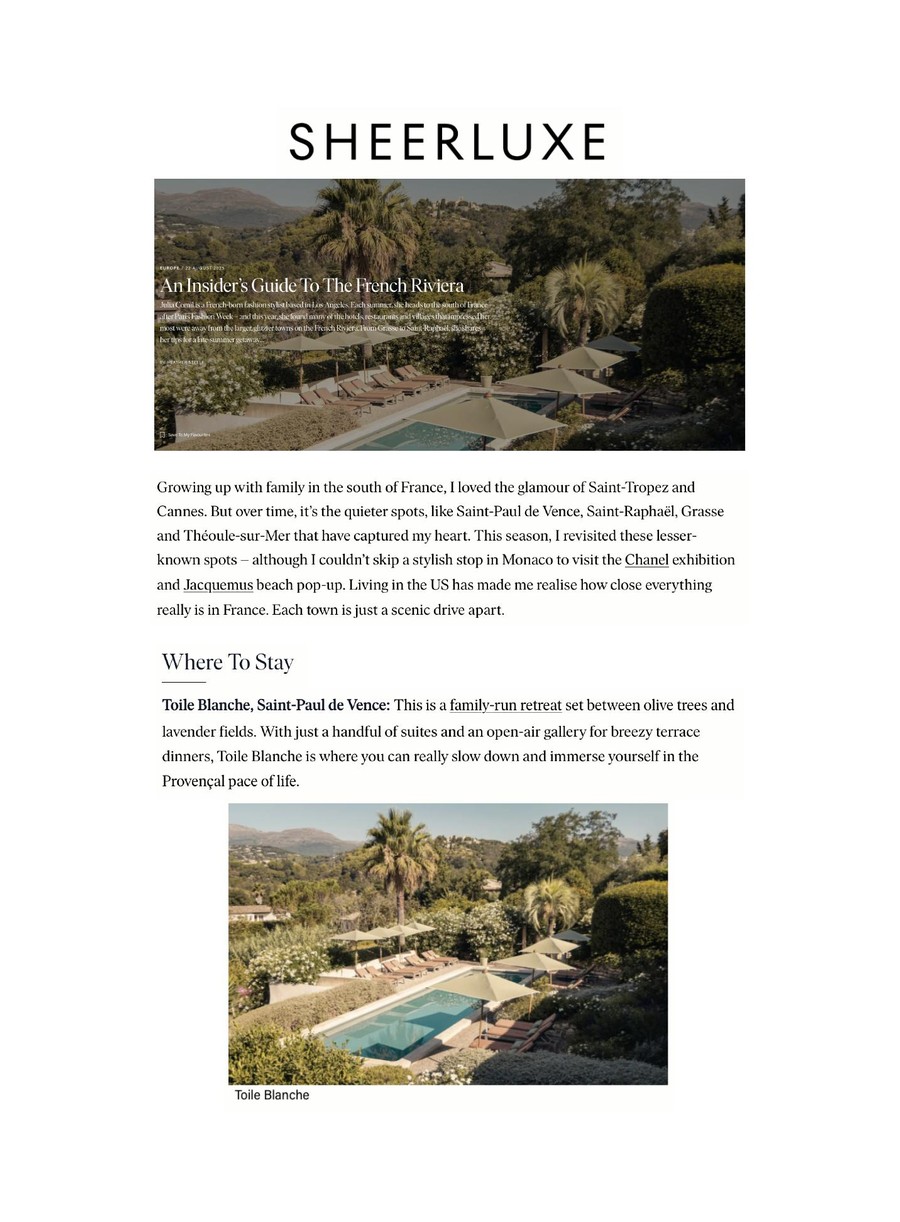 Sheer Luxe, Toile Blanche press coverage