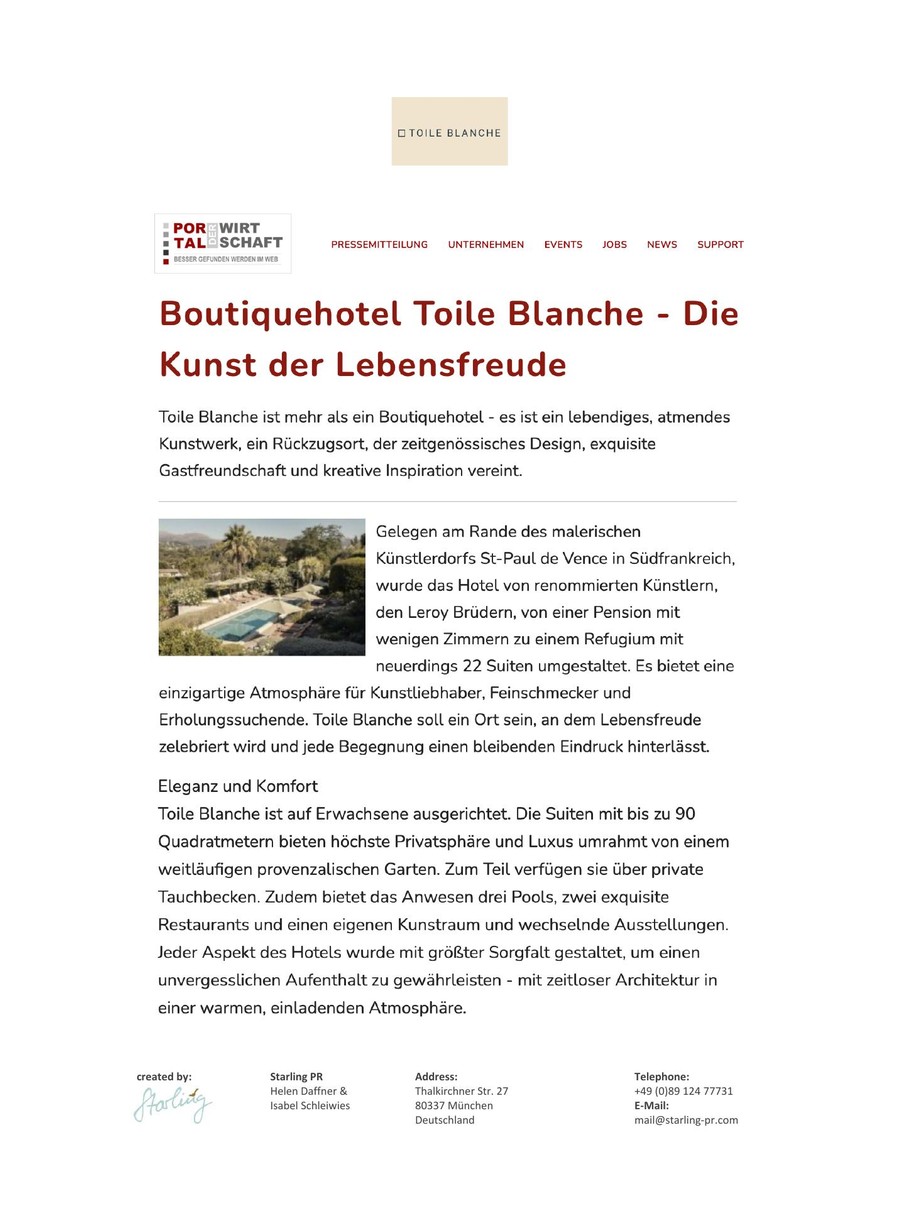 Portal Der Wirtschaft, Toile Blanche press coverage