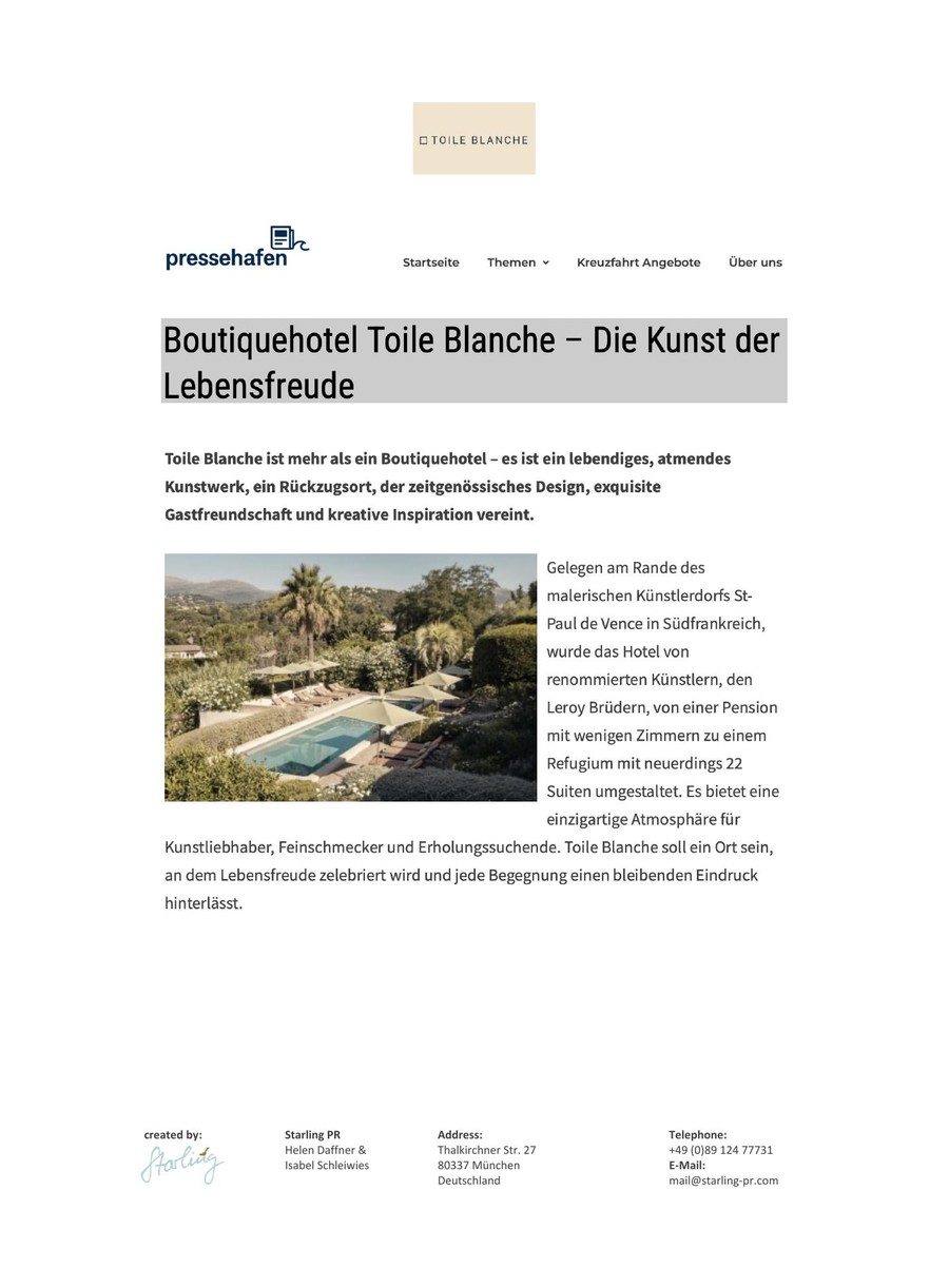 Pressehafen, Toile Blanche press coverage