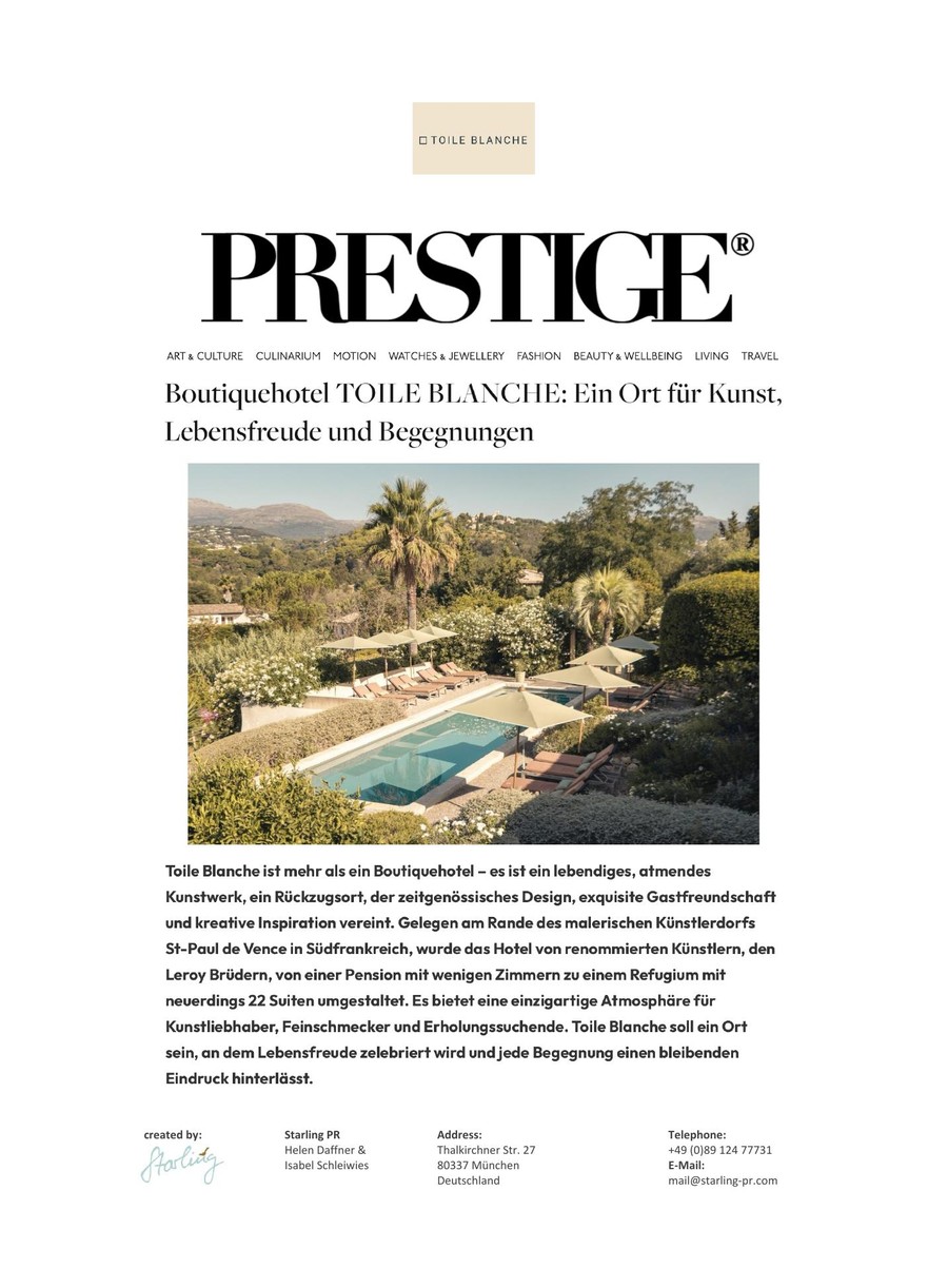Prestige Magazin, Toile Blanche press coverage